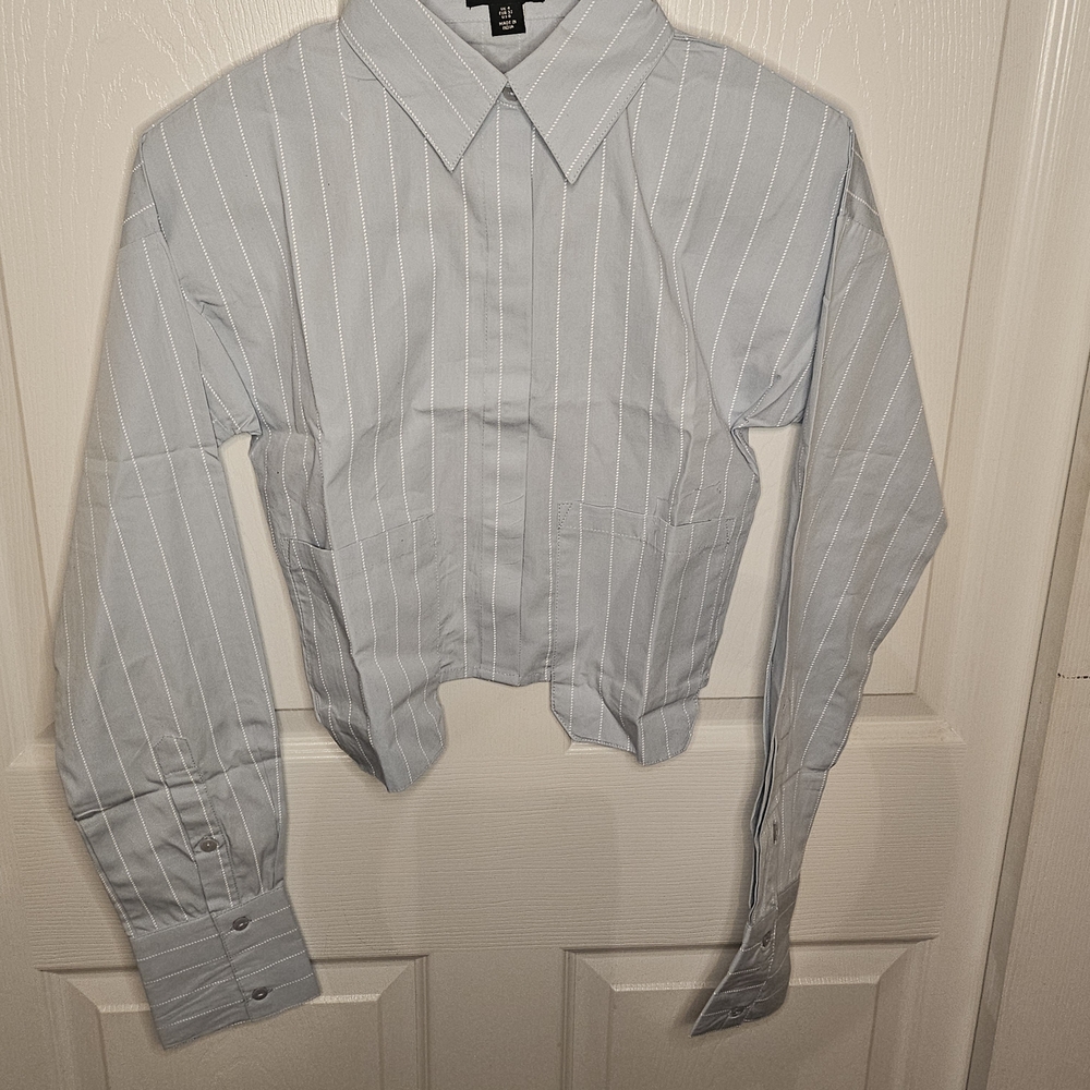 PrettyLittleThing Light Blue Striped Blouse